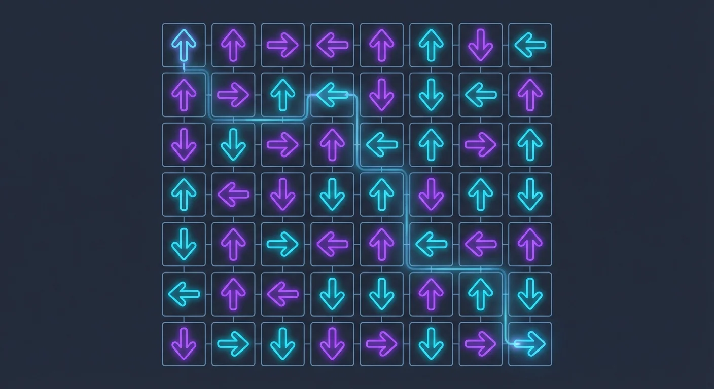 Arrow Maze puzzle with glowing directional arrows