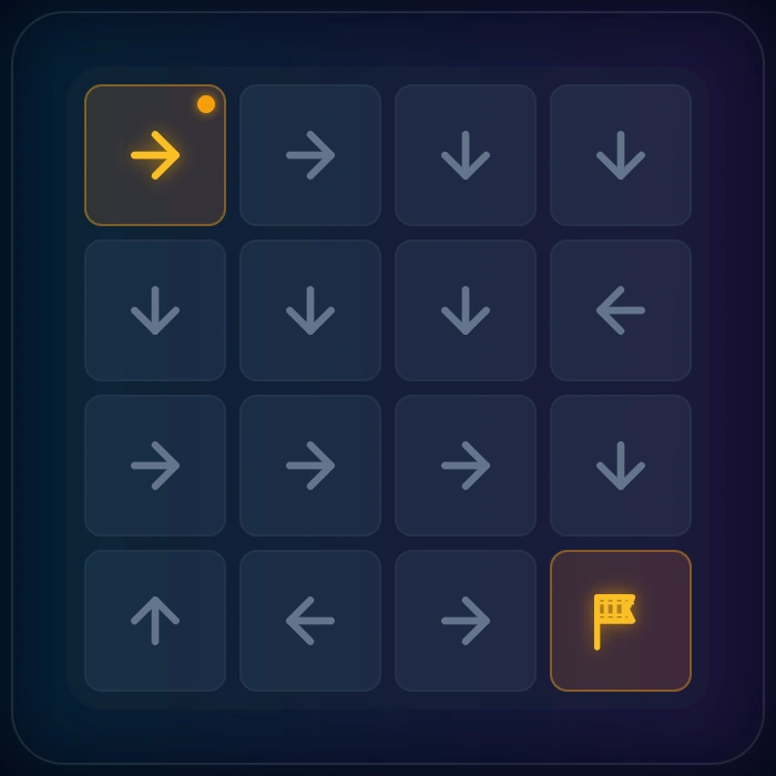 4x4 Arrow Maze demonstrating backward analysis from goal