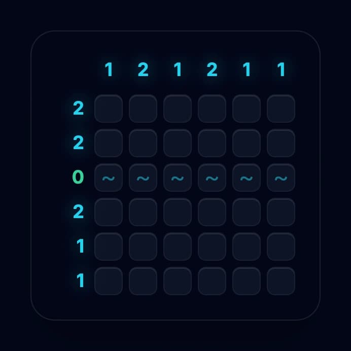Battleships grid showing a zero row filled with water - the row clue shows 0 and all cells in that row are marked as water