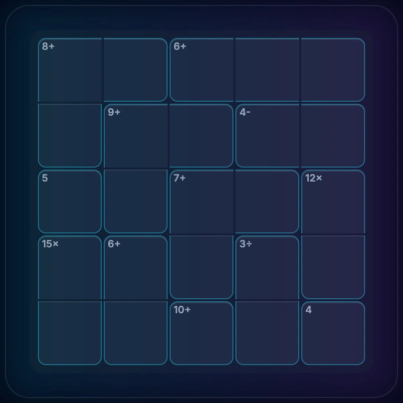 5x5 Calcudoku puzzle for worked example walkthrough