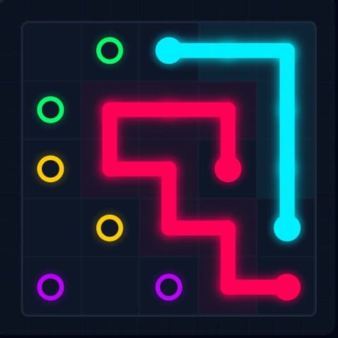 Connect puzzle showing Step 2 with Red and Cyan paths placed