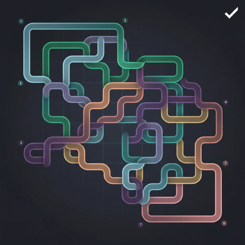 A beautifully completed 7x7 Connect puzzle with all paths flowing harmoniously