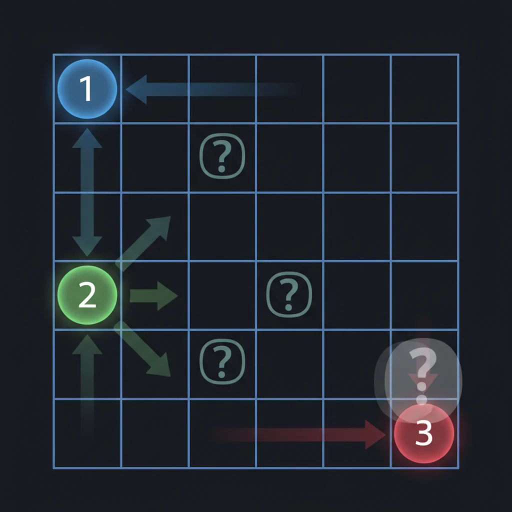 5x5 Connect grid showing corner and edge endpoints with limited exit options highlighted