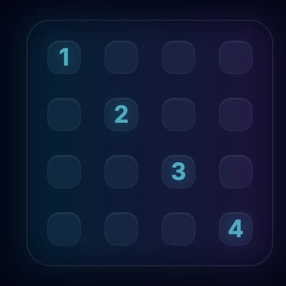 4x4 grid showing digits 1-4 available