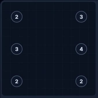 A 5x5 Hashi puzzle with 6 islands - unsolved starting state