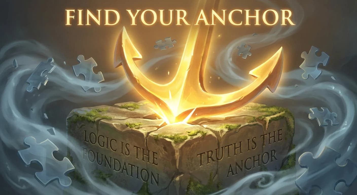Golden anchor representing invariant statements as footholds in logic puzzles