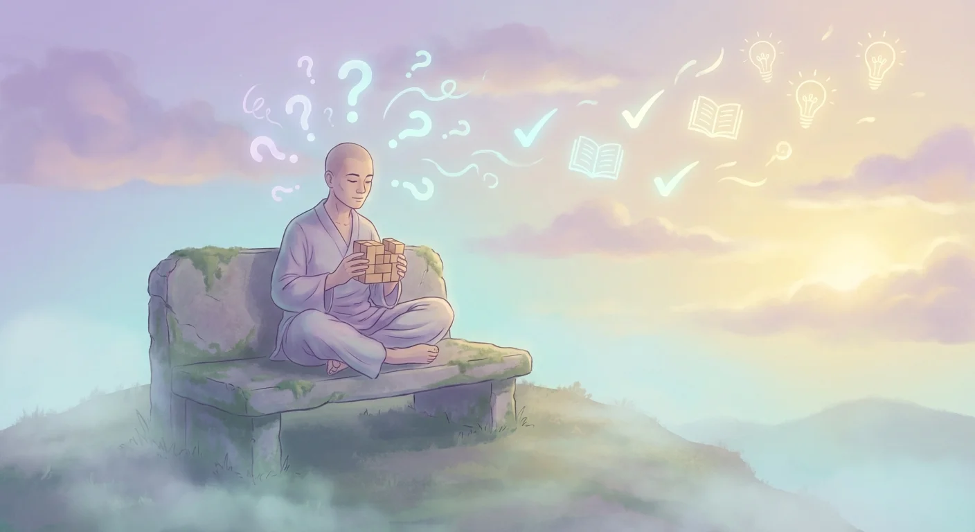 Person in contemplation with question marks transforming to clarity
