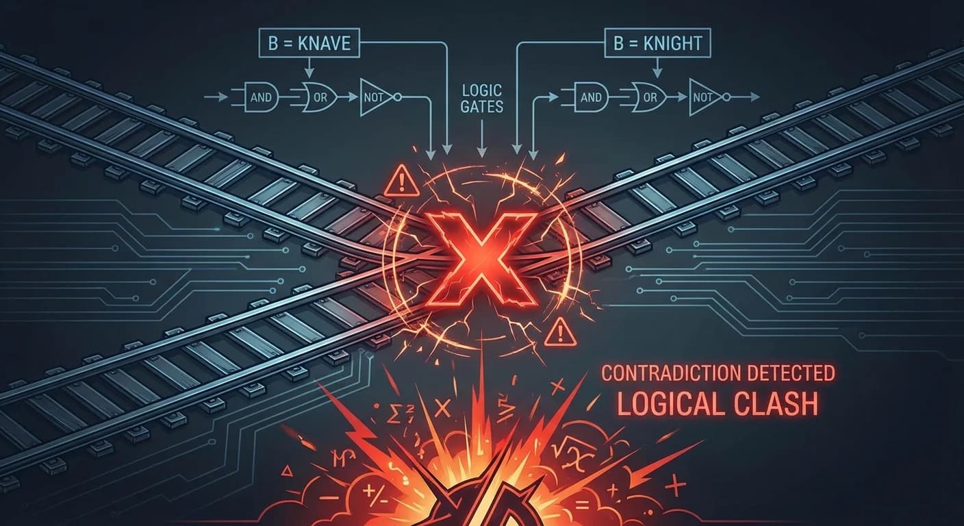 Visual representation of logical contradiction with colliding paths
