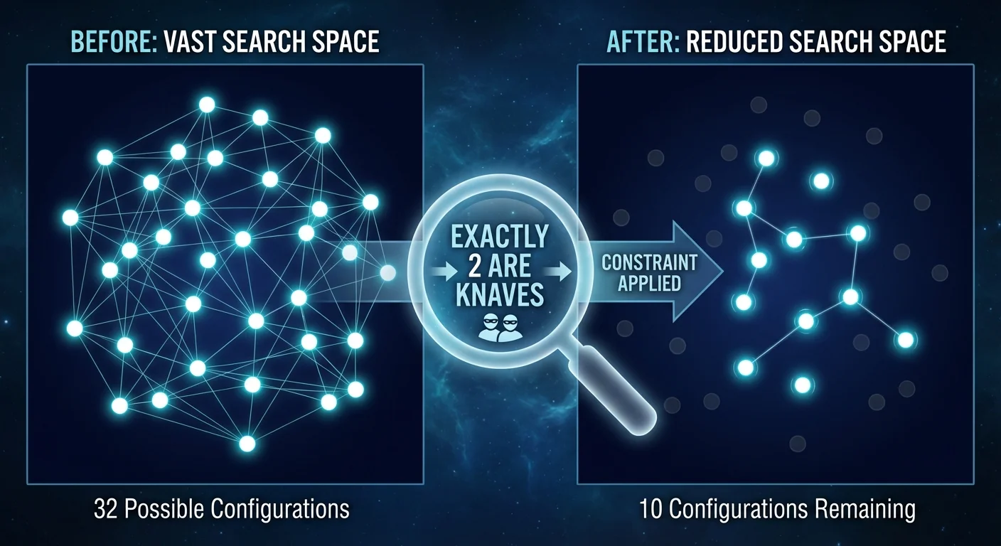 Visual representation of search space reduction through counting constraints