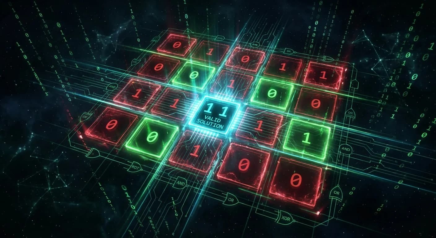 Futuristic truth table visualization with glowing cells