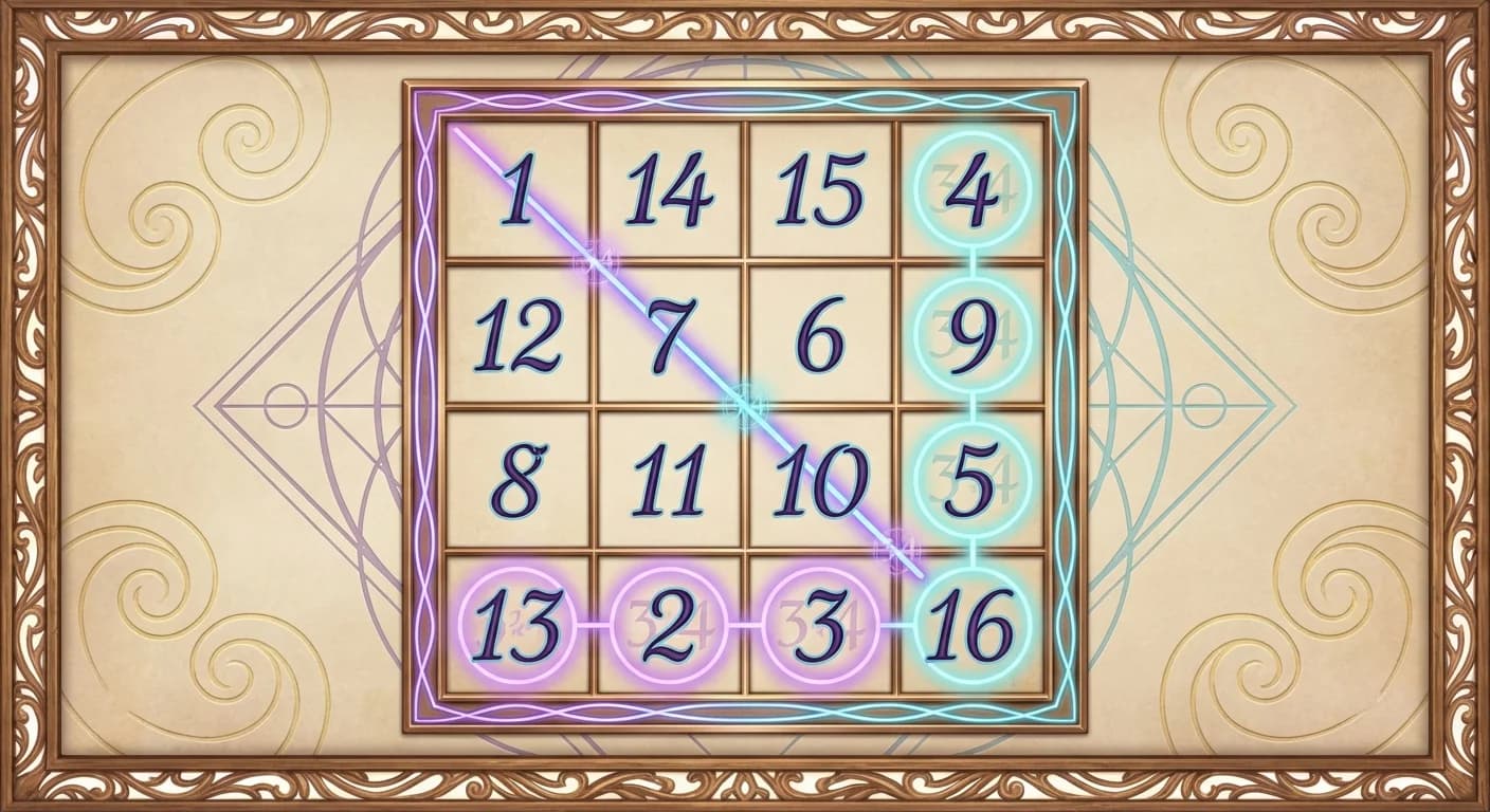 Magic Square puzzle with elegant numbers arranged in perfect sum symmetry