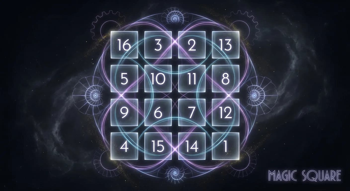 Advanced Magic Square strategies with glowing constraint lines and mathematical patterns