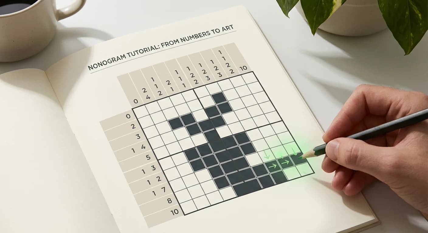 A partially solved Nonogram puzzle revealing pixel art