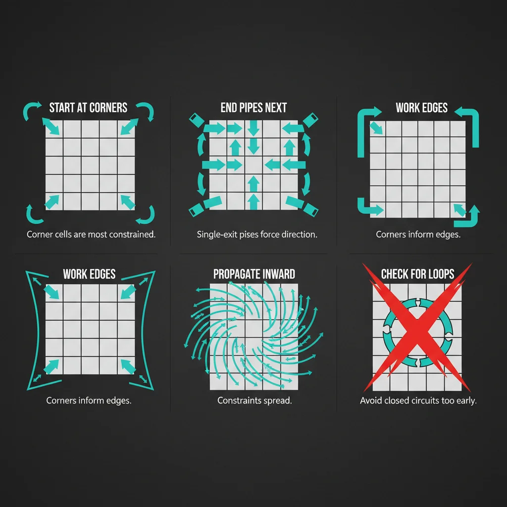 Strategy reference diagram for Pipes puzzle solving