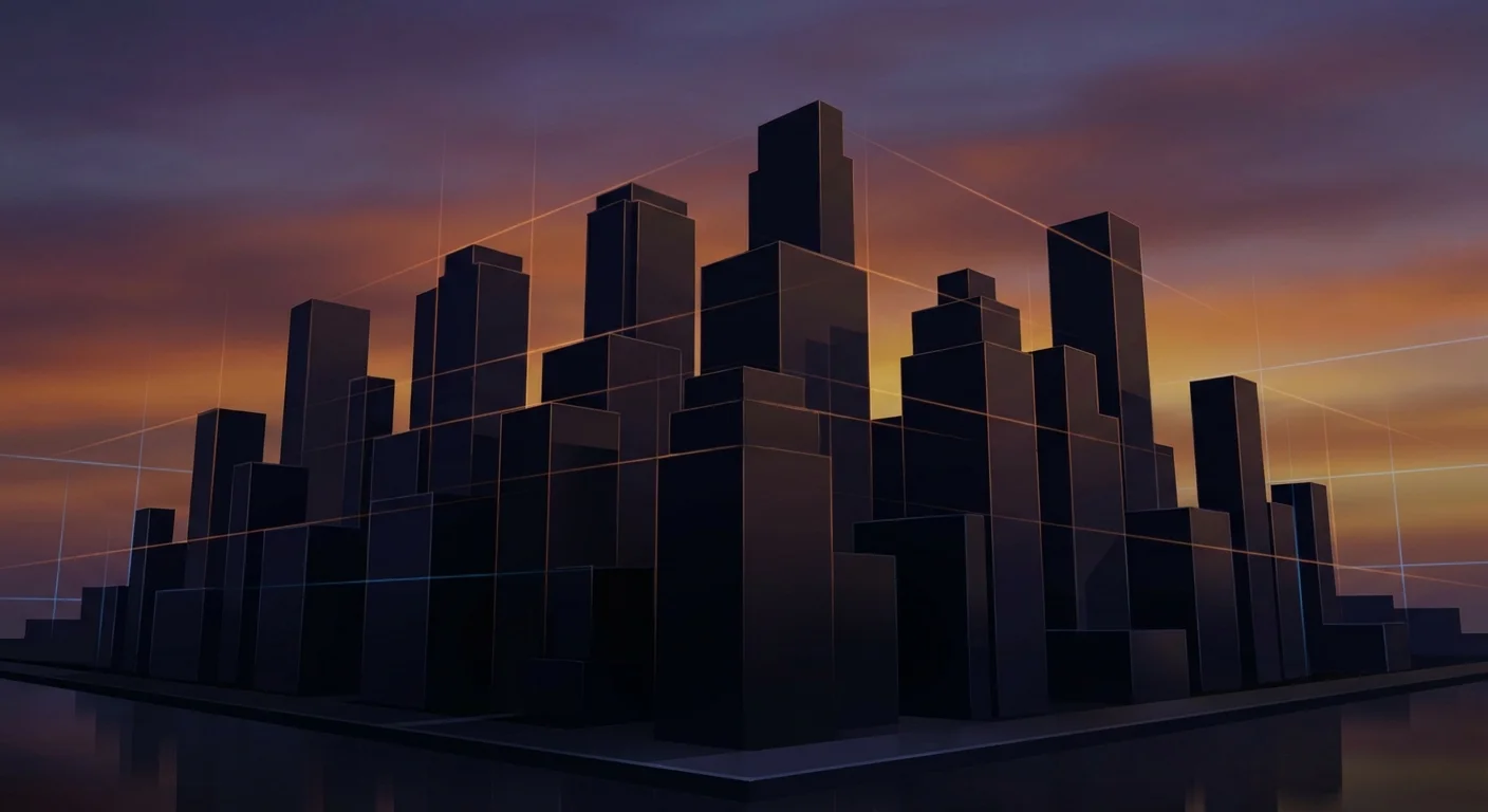 Abstract cityscape of skyscrapers forming a skyline, representing visibility puzzle logic
