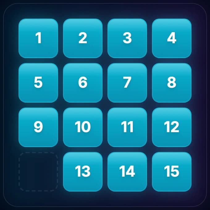 4x4 sliding puzzle nearly solved with only bottom-right corner needing adjustment
