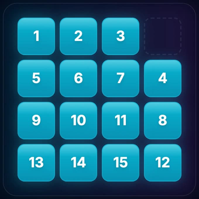 4x4 sliding puzzle showing corner insertion setup with tile 4 below position