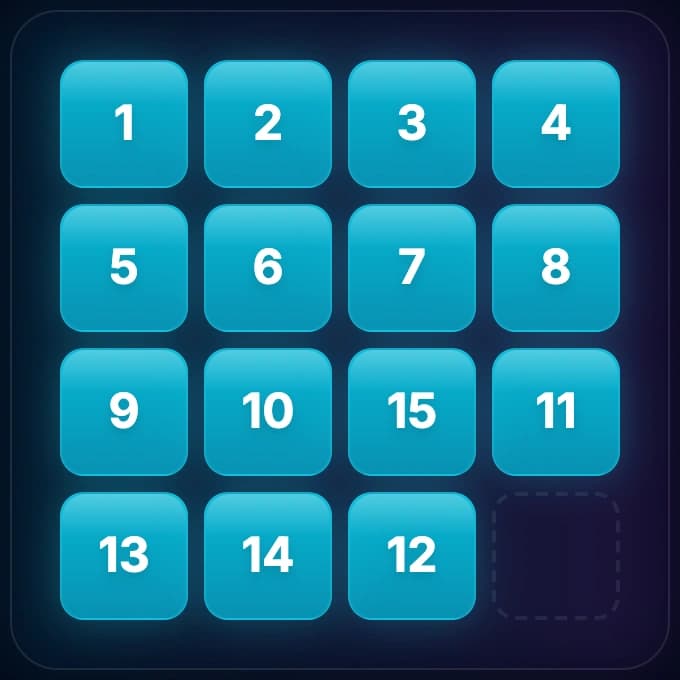 4x4 sliding puzzle with first two rows plus 9 and 13 in left column