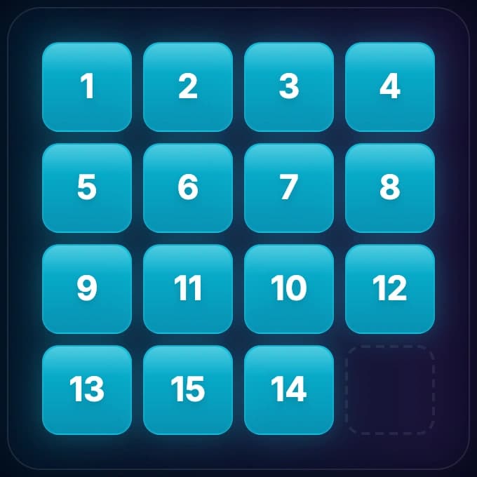 4x4 sliding puzzle with first two rows complete (1-8)