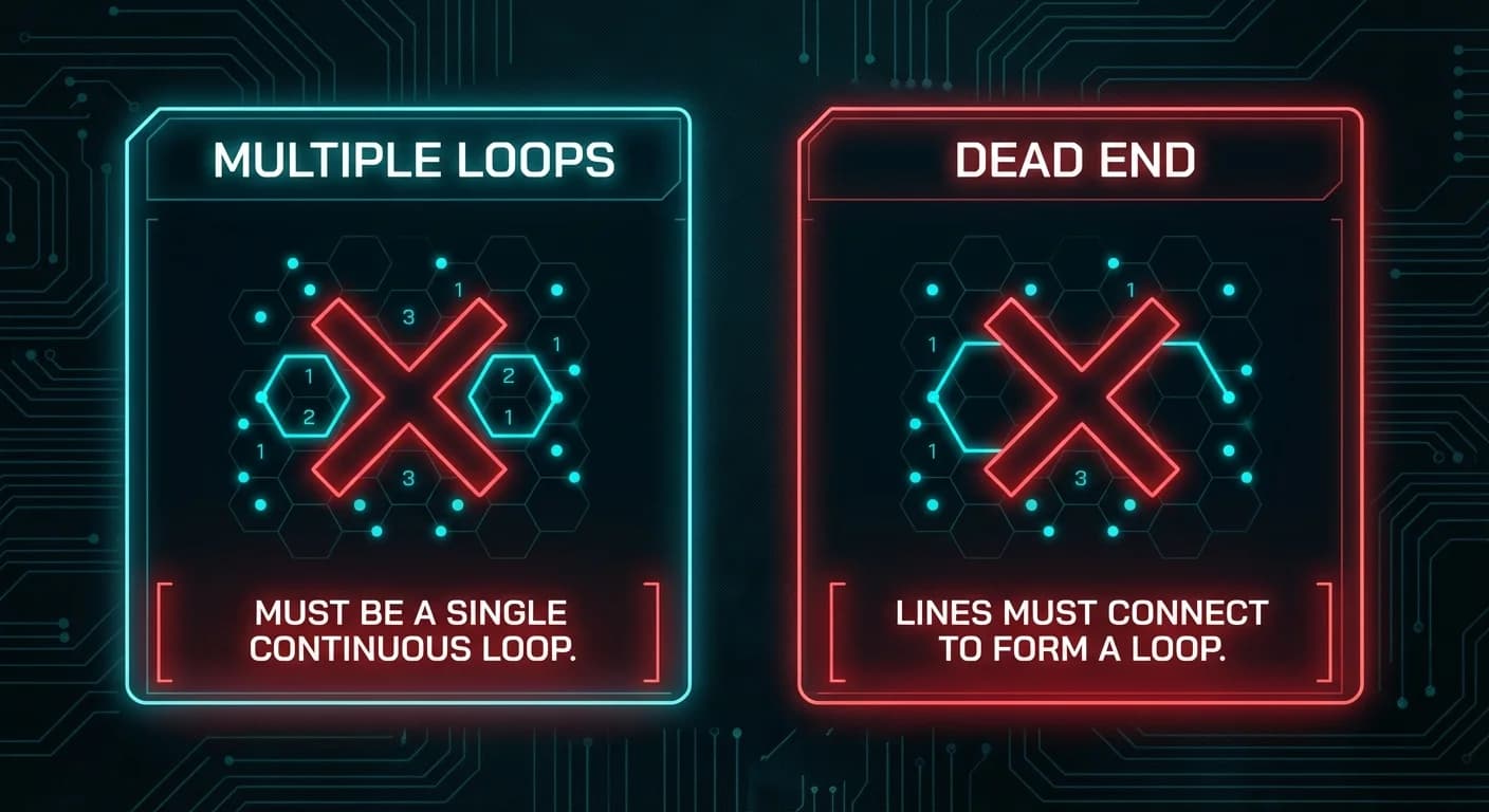 Illustration of common Slitherlink mistakes