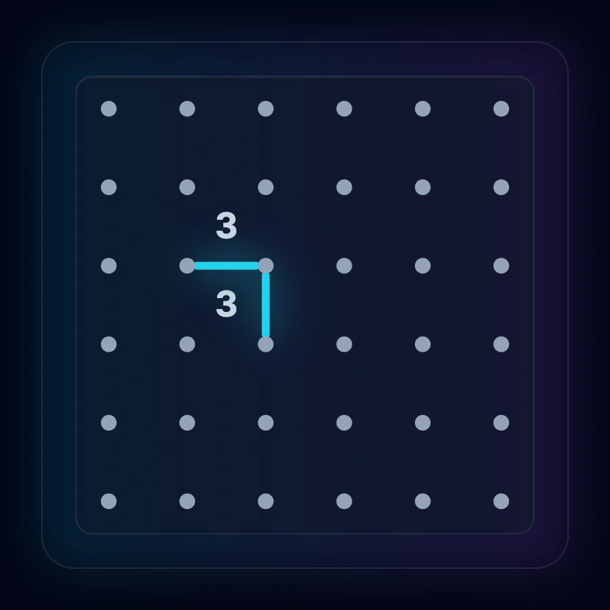 Two 3s positioned diagonally with forced corner edges drawn