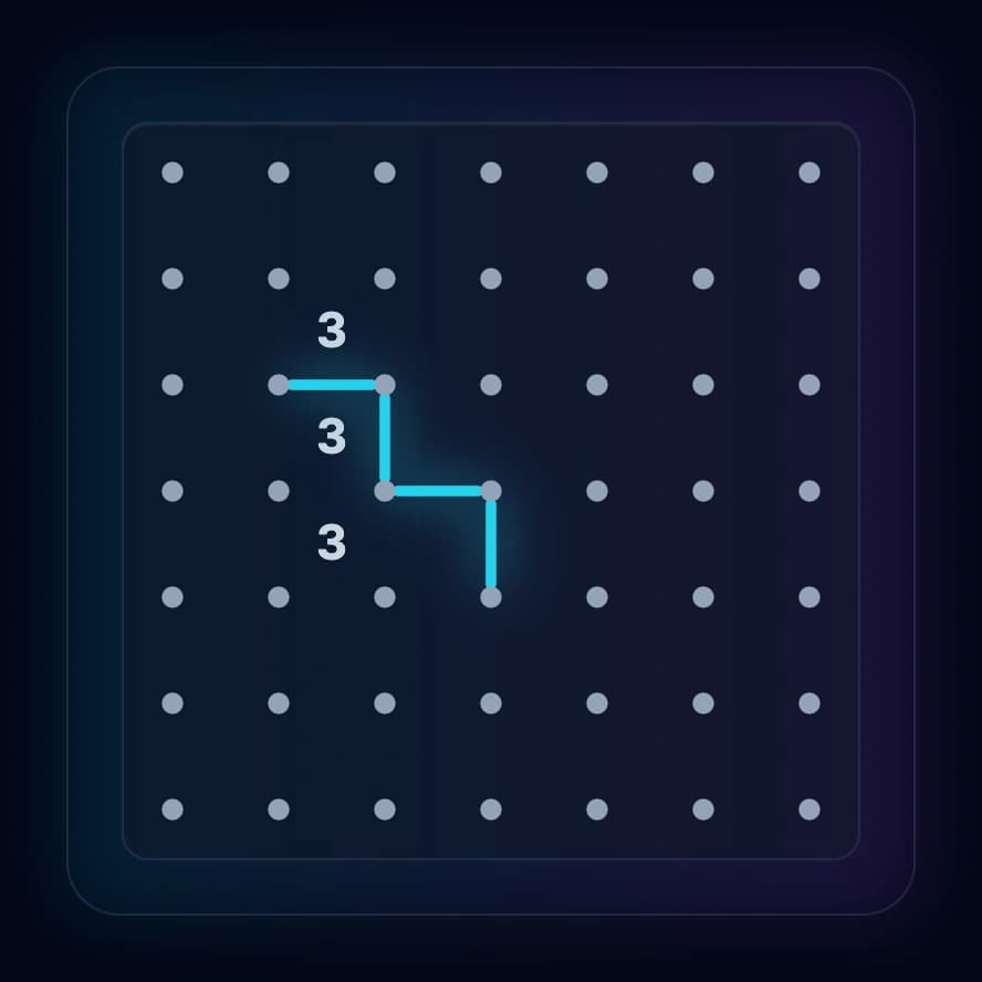 Three 3s in a diagonal chain forming a staircase pattern of forced edges