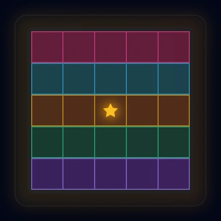 5x5 Star Battle grid with a star at center showing the 8-cell elimination zone