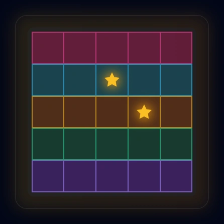 5x5 grid with two stars placed diagonally adjacent, demonstrating the most common error