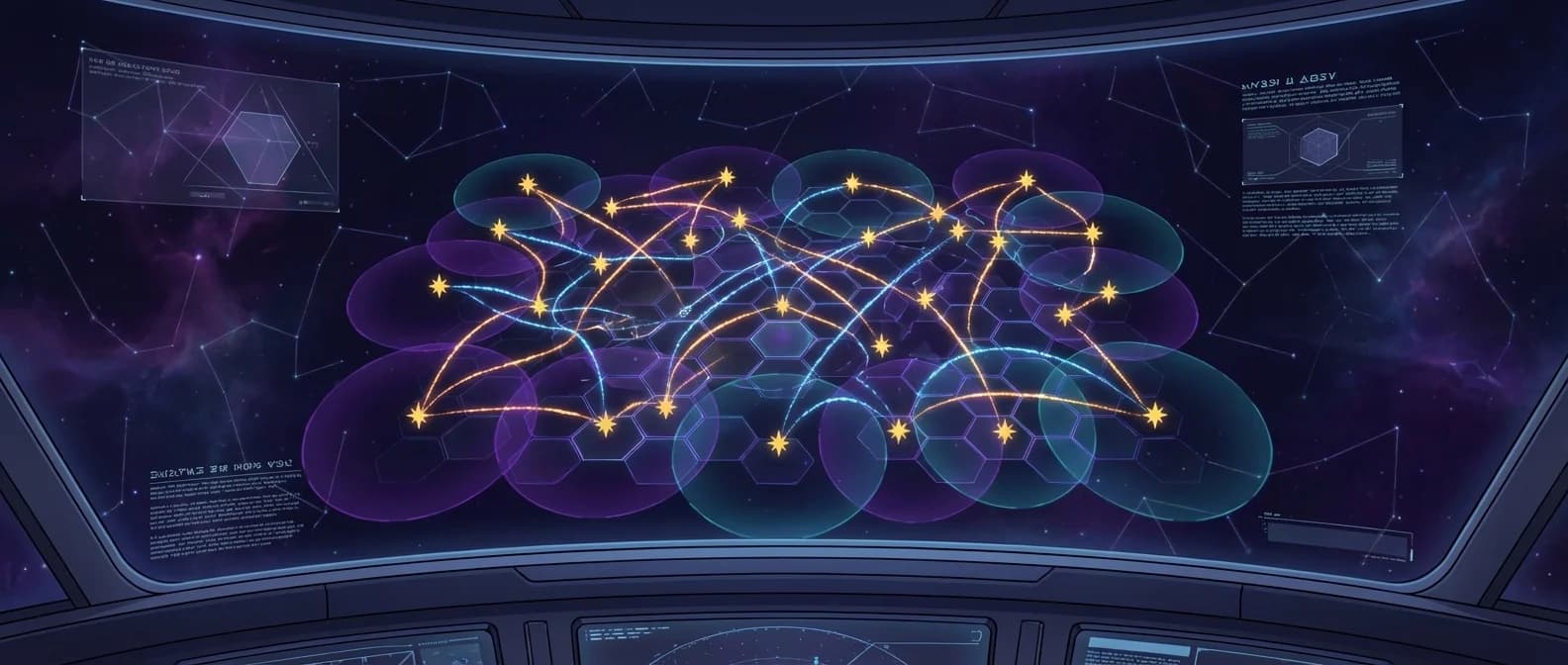 Cosmic visualization of Star Battle strategy with constellation patterns and deduction chains