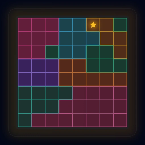 8x8 grid highlighting a small region being forced by adjacent constraints