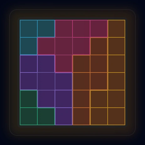 6x6 Star Battle grid with 6 colored regions A through F - empty starting state