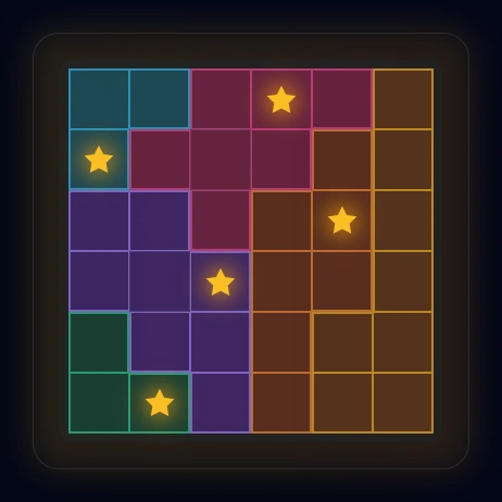 Five stars placed: A(1,4), B(2,1), F(3,5), E(4,3), D(6,2)