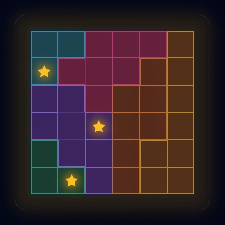 Three stars placed: B at (2,1), D at (6,2), E forced to (4,3)