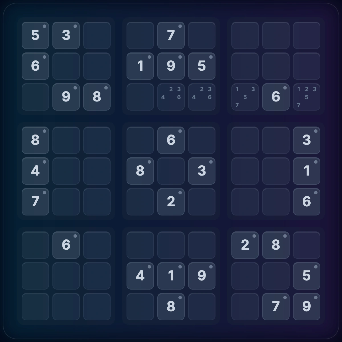 Hidden pair demonstration showing two digits confined to exactly two cells