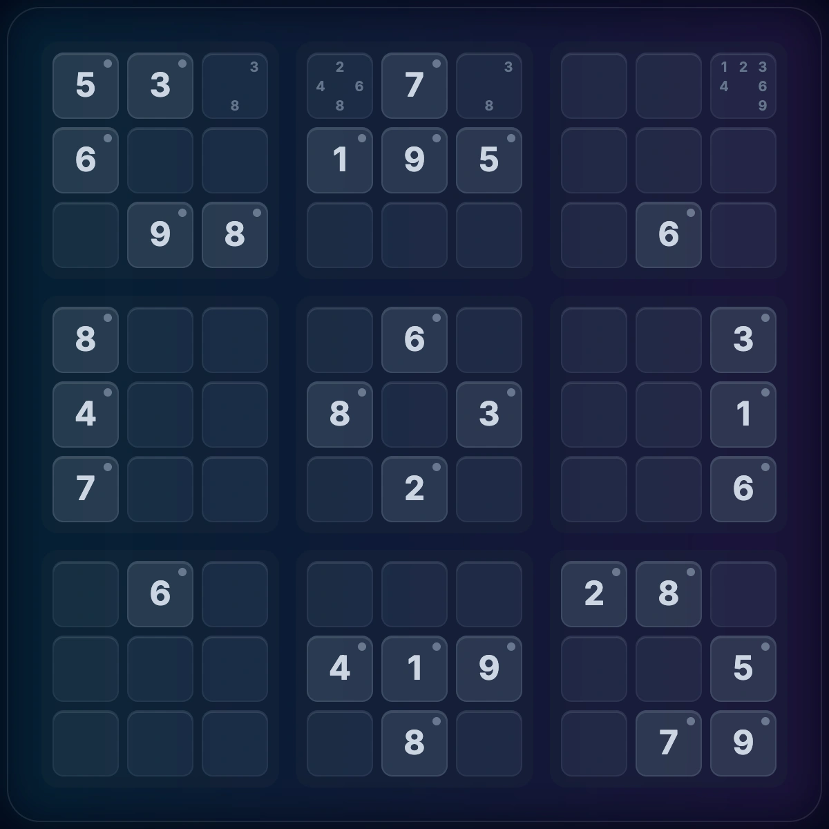Naked pair demonstration showing two cells with identical candidate sets