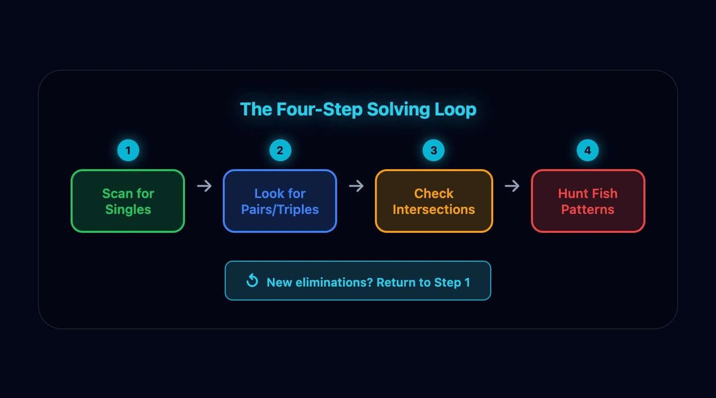 The four-step solving loop flowchart