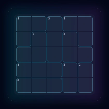 5x5 Suguru grid showing diverse polyomino region shapes