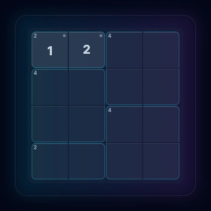 4x4 grid showing solved 2-cell region cascading into larger region