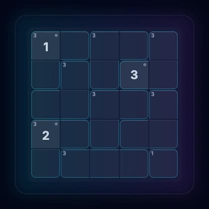 5x5 Suguru puzzle in progress showing strategic opportunities
