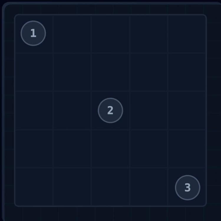 Initial 5x5 puzzle with checkpoints at corners and center